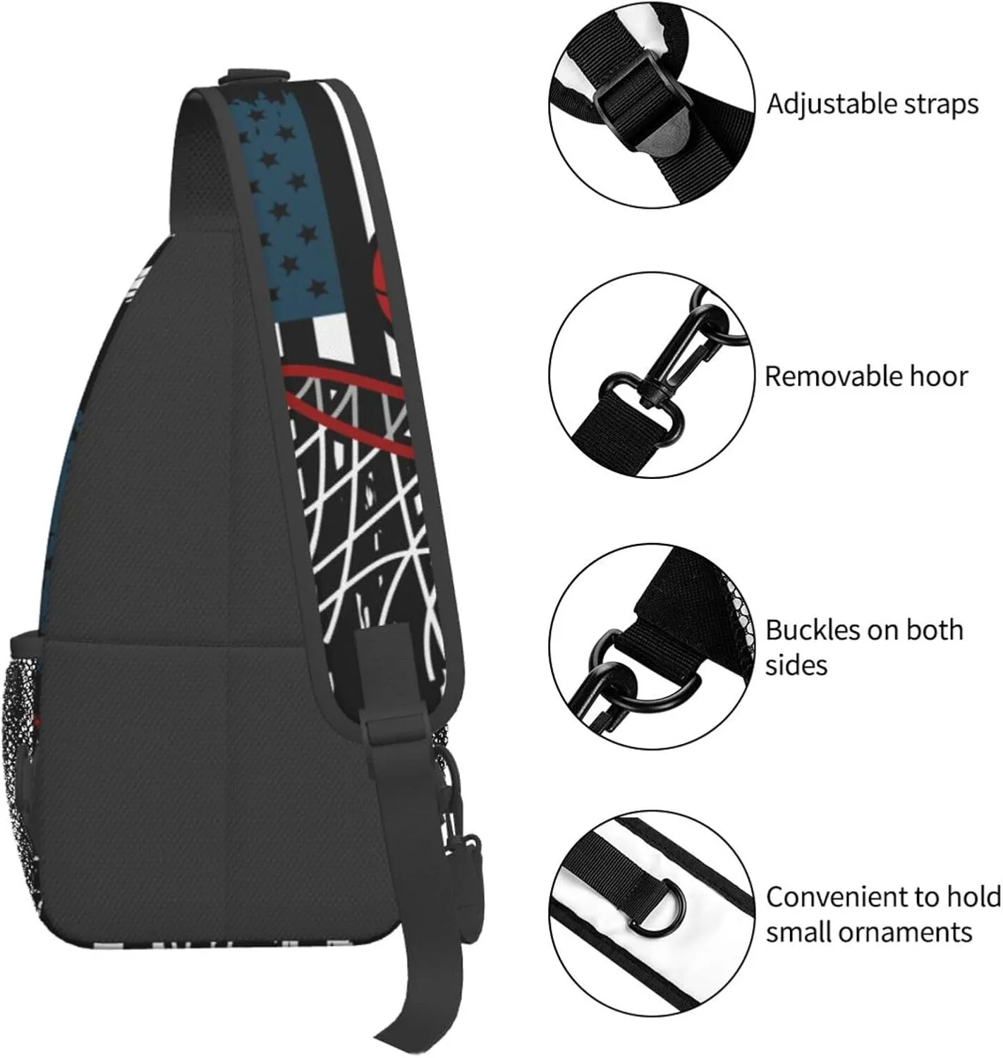 Basketball Net Dribble Jump Shot Crossbody Bag Adjustable Sling Bag Casual Chest Bags Travel Shoulder Backpack