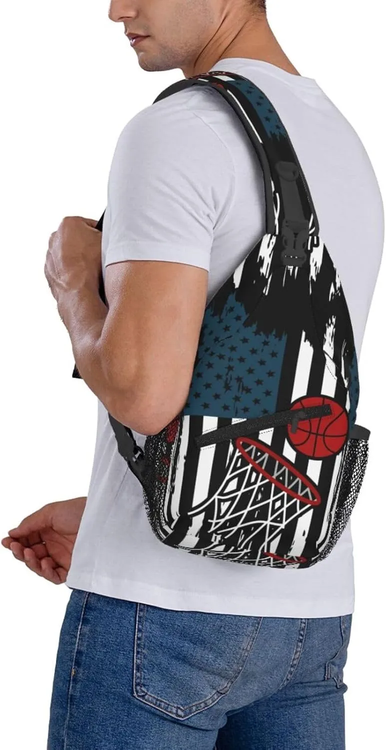 Basketball Net Dribble Jump Shot Crossbody Bag Adjustable Sling Bag Casual Chest Bags Travel Shoulder Backpack