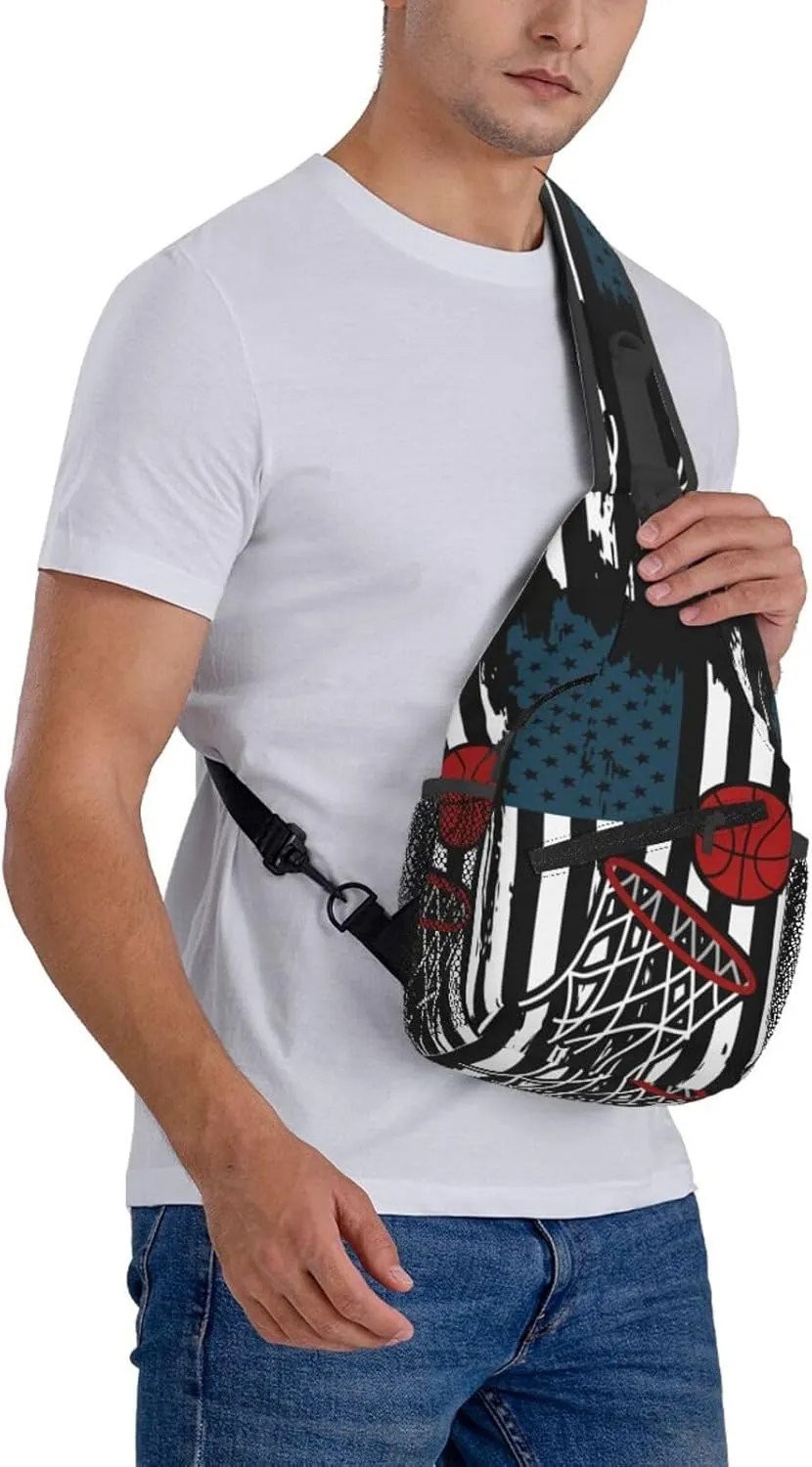 Basketball Net Dribble Jump Shot Crossbody Bag Adjustable Sling Bag Casual Chest Bags Travel Shoulder Backpack
