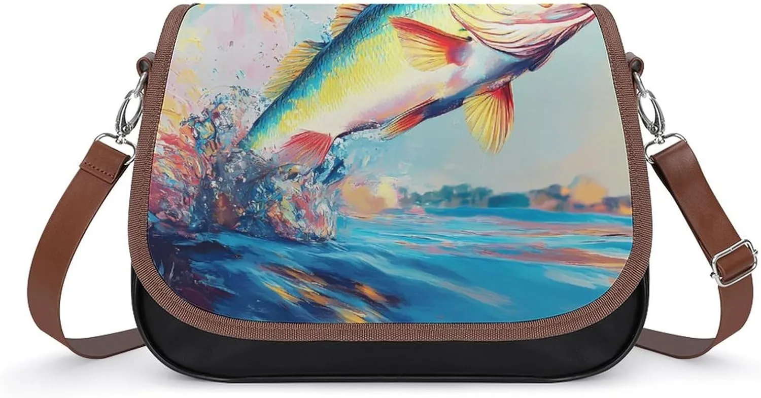 Bass Fishing Art Fashion Crossbody Bags for Women Lightweight Shoulder Handbags Travel Purse with Strap Custom Gifts