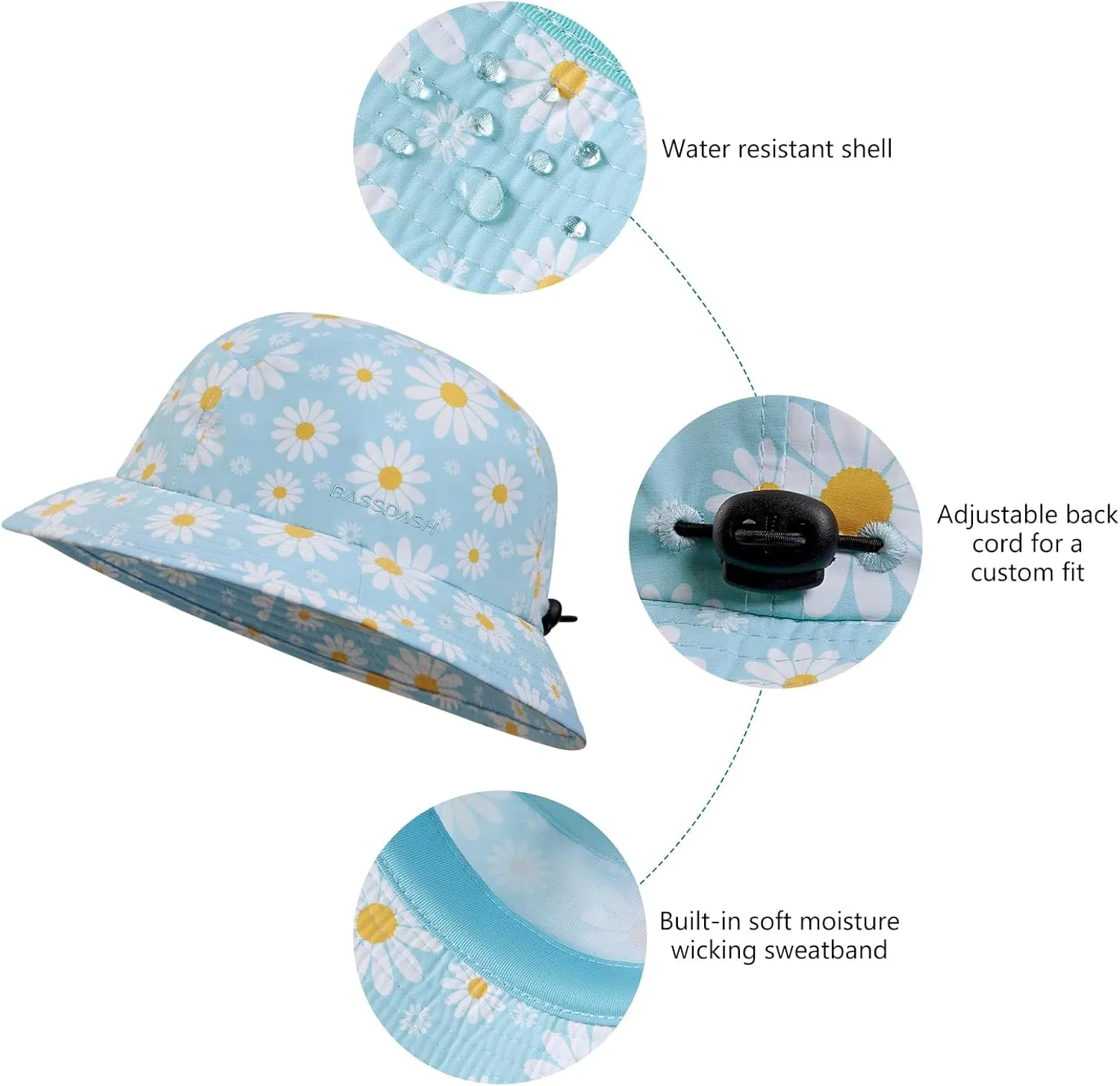 BASSDASH UPF50  Fishing Bucket Hat for Men Women Lightweight Water Resistant Packable Outdoor Summer Sun Hats FH13