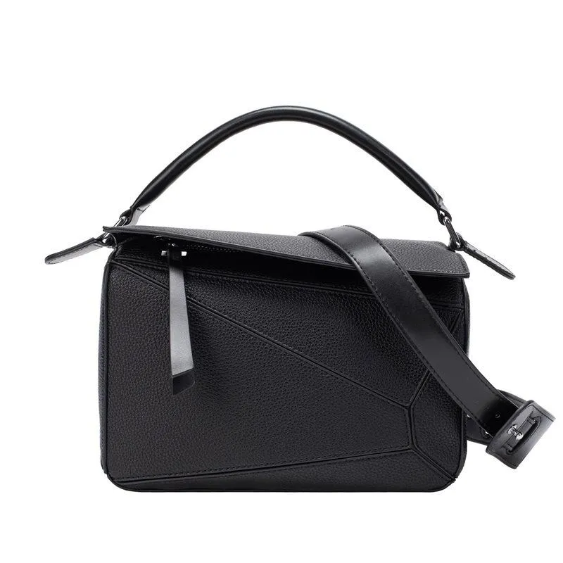 BB01ZS Portable Geometric Bag Autumn And Winter New All-match Stitching Litchi Pattern Crossbody Bag Lightweight Large Capacity Doctor Bag