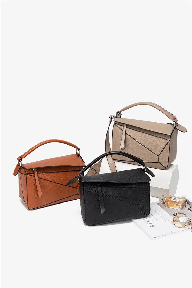 BB01ZS Portable Geometric Bag Autumn And Winter New All-match Stitching Litchi Pattern Crossbody Bag Lightweight Large Capacity Doctor Bag