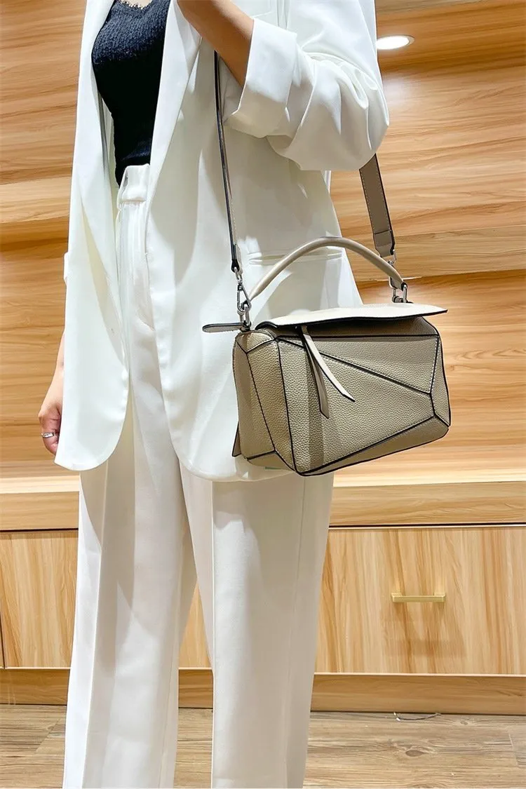 BB01ZS Portable Geometric Bag Autumn And Winter New All-match Stitching Litchi Pattern Crossbody Bag Lightweight Large Capacity Doctor Bag