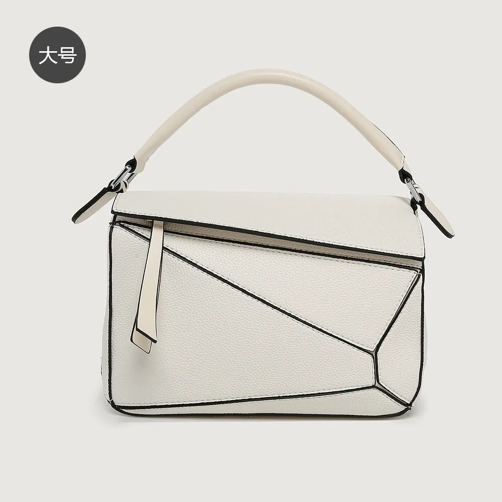 BB01ZS Portable Geometric Bag Autumn And Winter New All-match Stitching Litchi Pattern Crossbody Bag Lightweight Large Capacity Doctor Bag