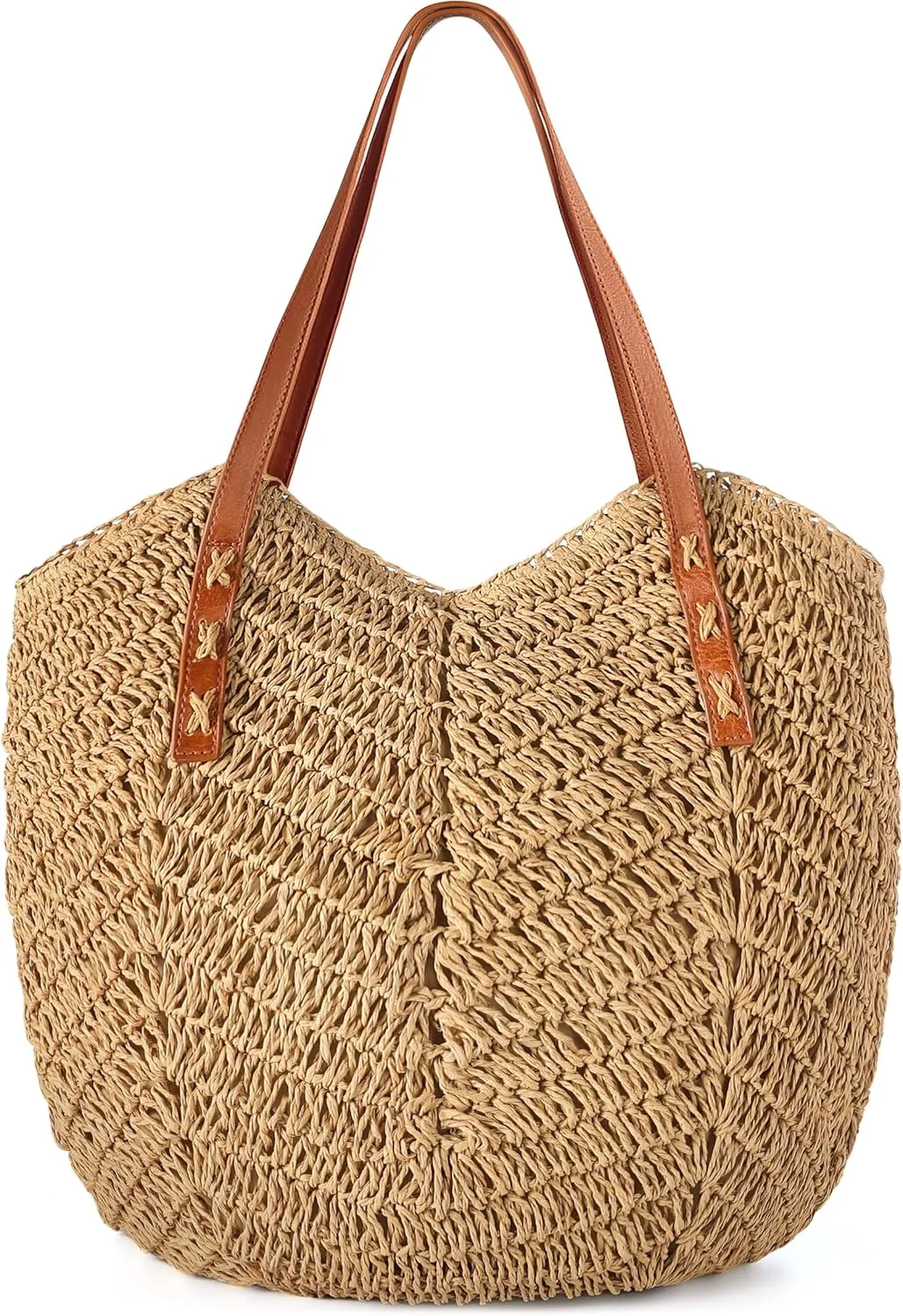 Beach Bags for Women - Straw Bag with Zipper, Soft Woven beach bag, Casual Straw Shoulder Bag for Daily Use