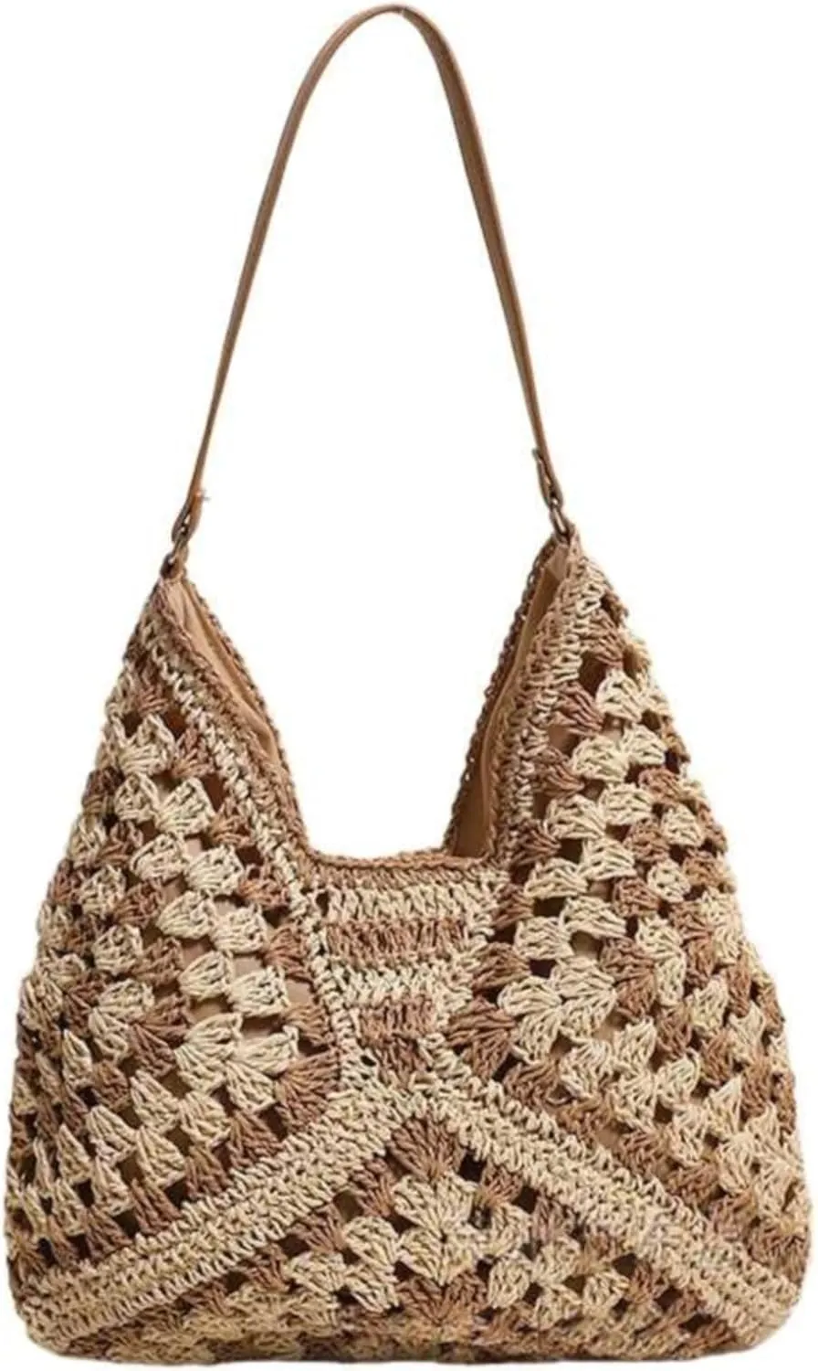 Beach Bags for Women Summer Soft Large Woven Shoulder Purse Handbag Straw Bag Beach Tote for Summer Vacation