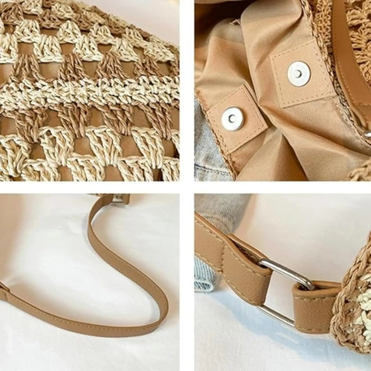 Beach Bags for Women Summer Soft Large Woven Shoulder Purse Handbag Straw Bag Beach Tote for Summer Vacation