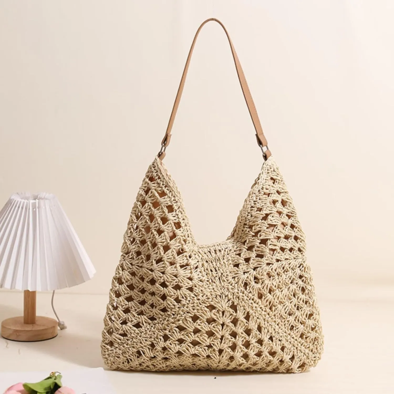 Beach Bags for Women Summer Soft Large Woven Shoulder Purse Handbag Straw Bag Beach Tote for Summer Vacation