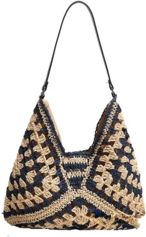 Beach Bags for Women Summer Soft Large Woven Shoulder Purse Handbag Straw Bag Beach Tote for Summer Vacation