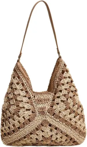Beach Bags for Women Summer Soft Large Woven Shoulder Purse Handbag Straw Bag Beach Tote for Summer Vacation