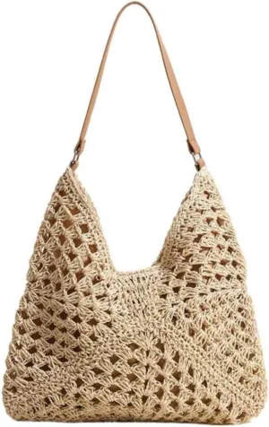 Beach Bags for Women Summer Soft Large Woven Shoulder Purse Handbag Straw Bag Beach Tote for Summer Vacation