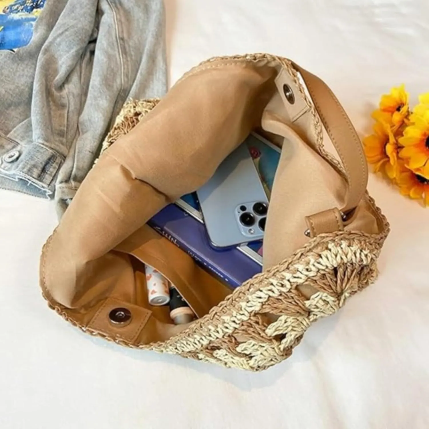 Beach Bags for Women Summer Soft Large Woven Shoulder Purse Handbag Straw Bag Beach Tote for Summer Vacation
