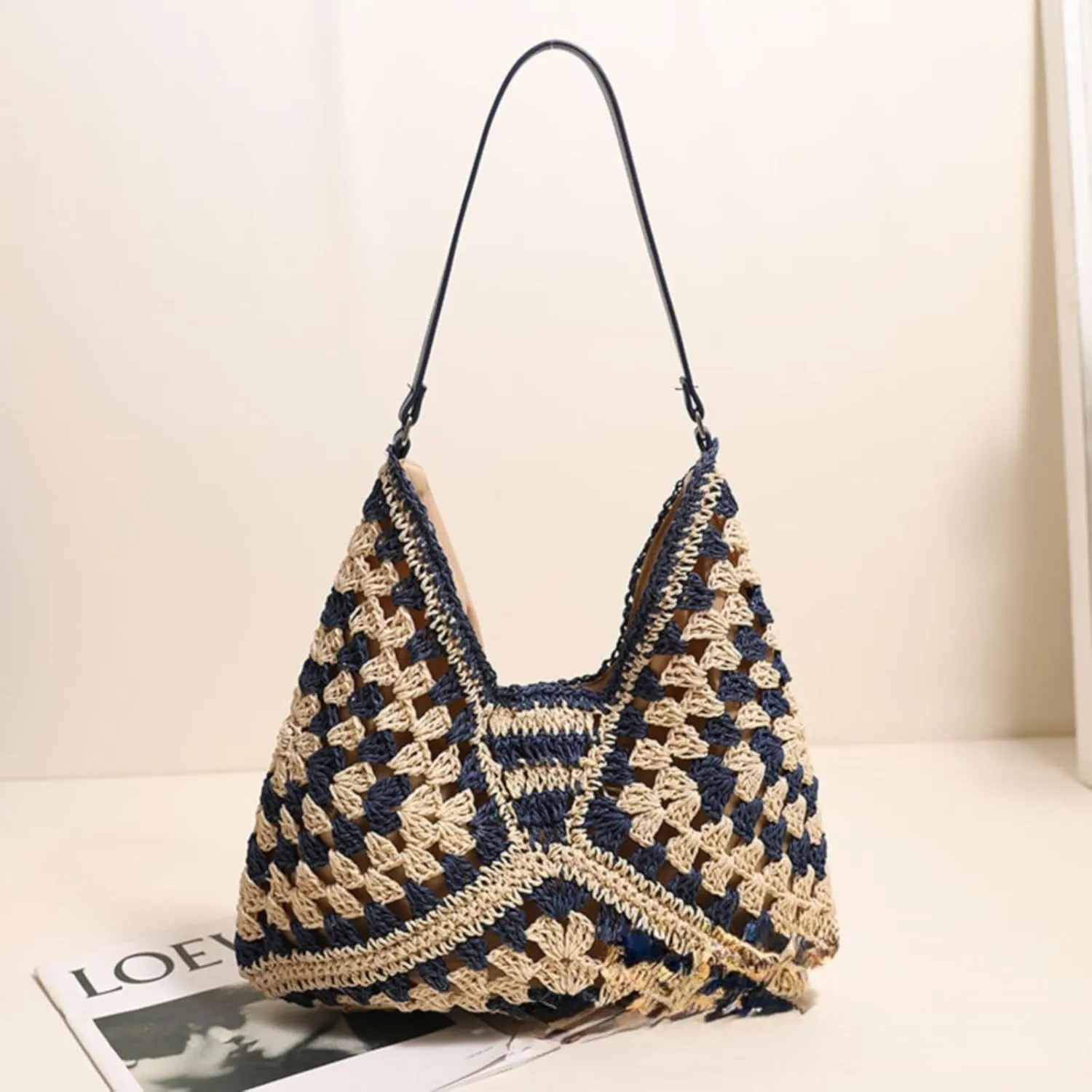 Beach Bags for Women Summer Soft Large Woven Shoulder Purse Handbag Straw Bag Beach Tote for Summer Vacation