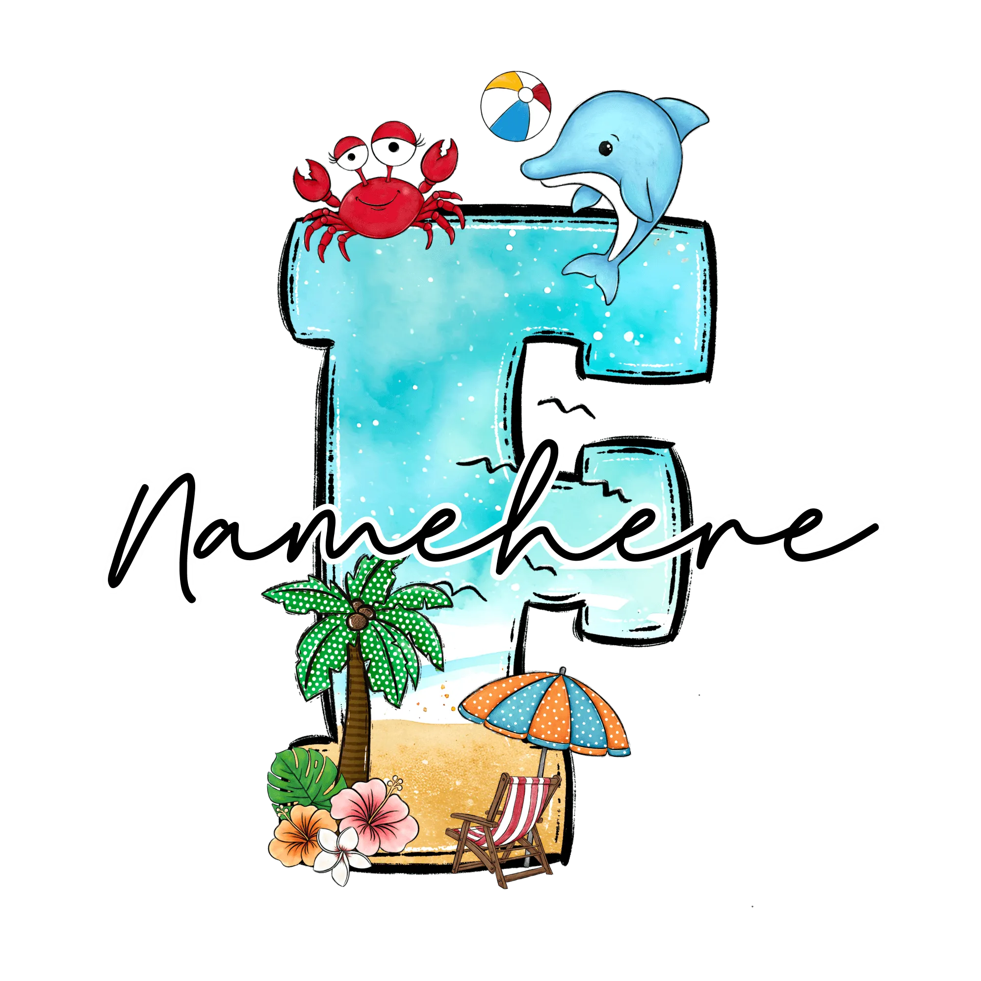Beachy Letter F DTF (direct-to-film) Transfer