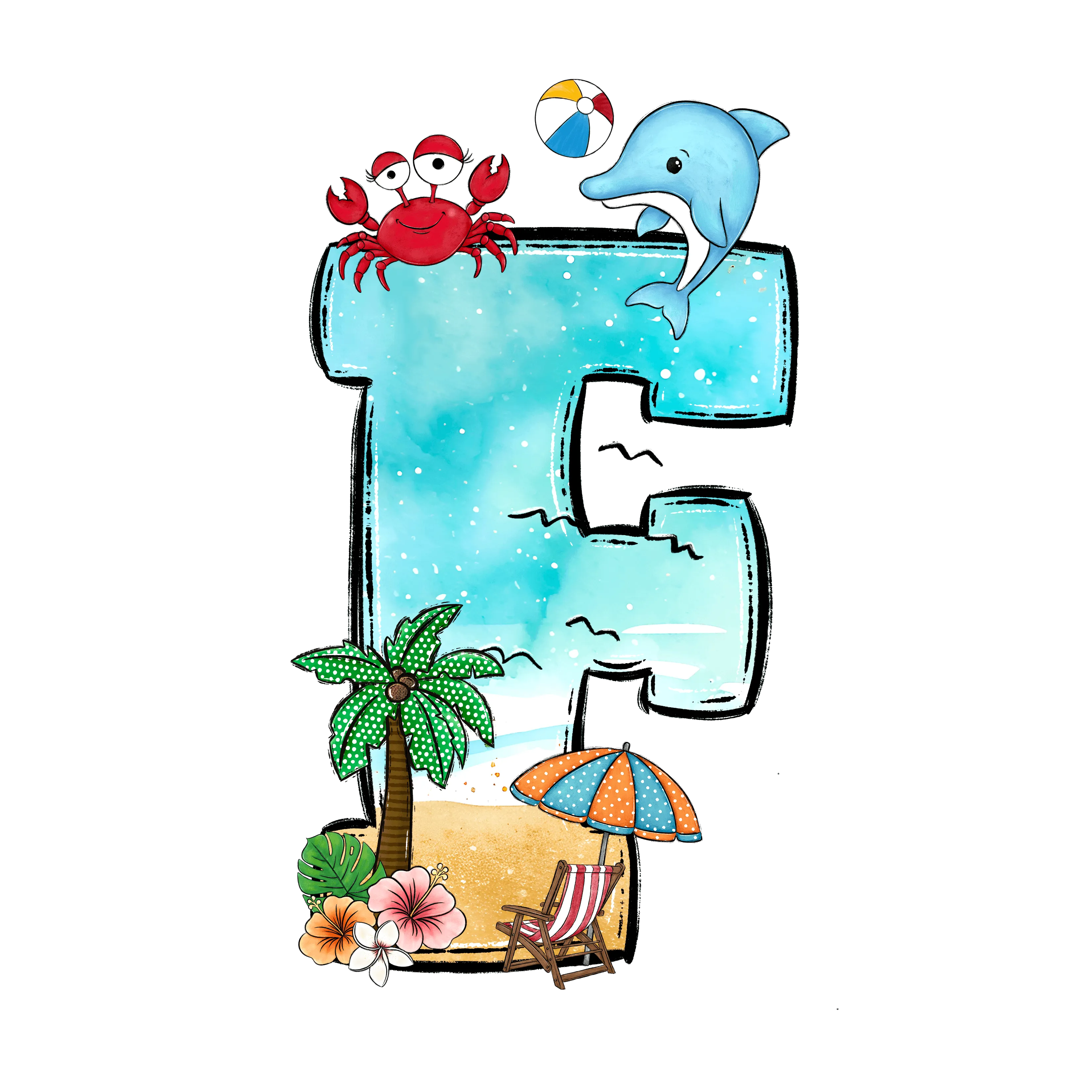 Beachy Letter F DTF (direct-to-film) Transfer