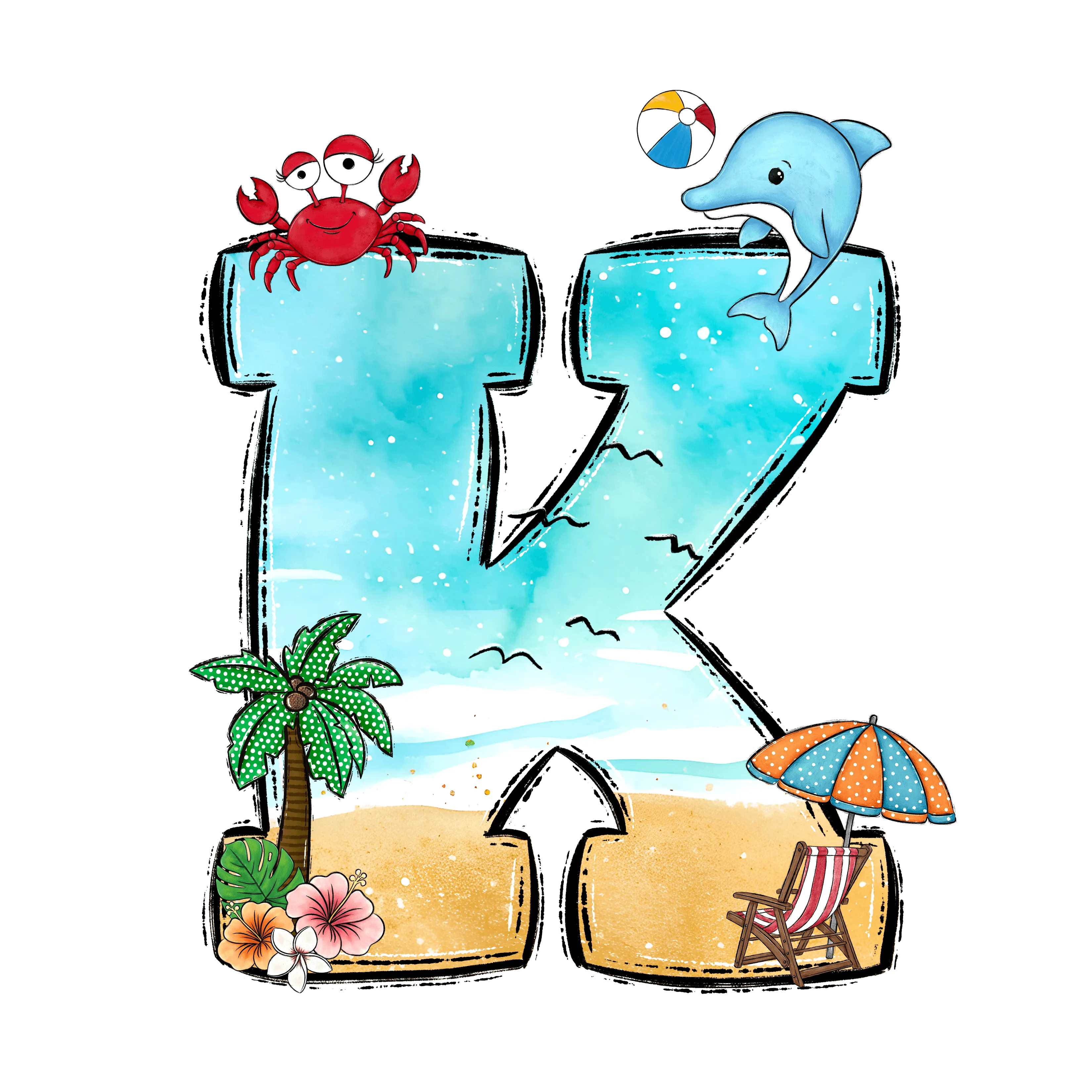 Beachy Letter K DTF (direct-to-film) Transfer