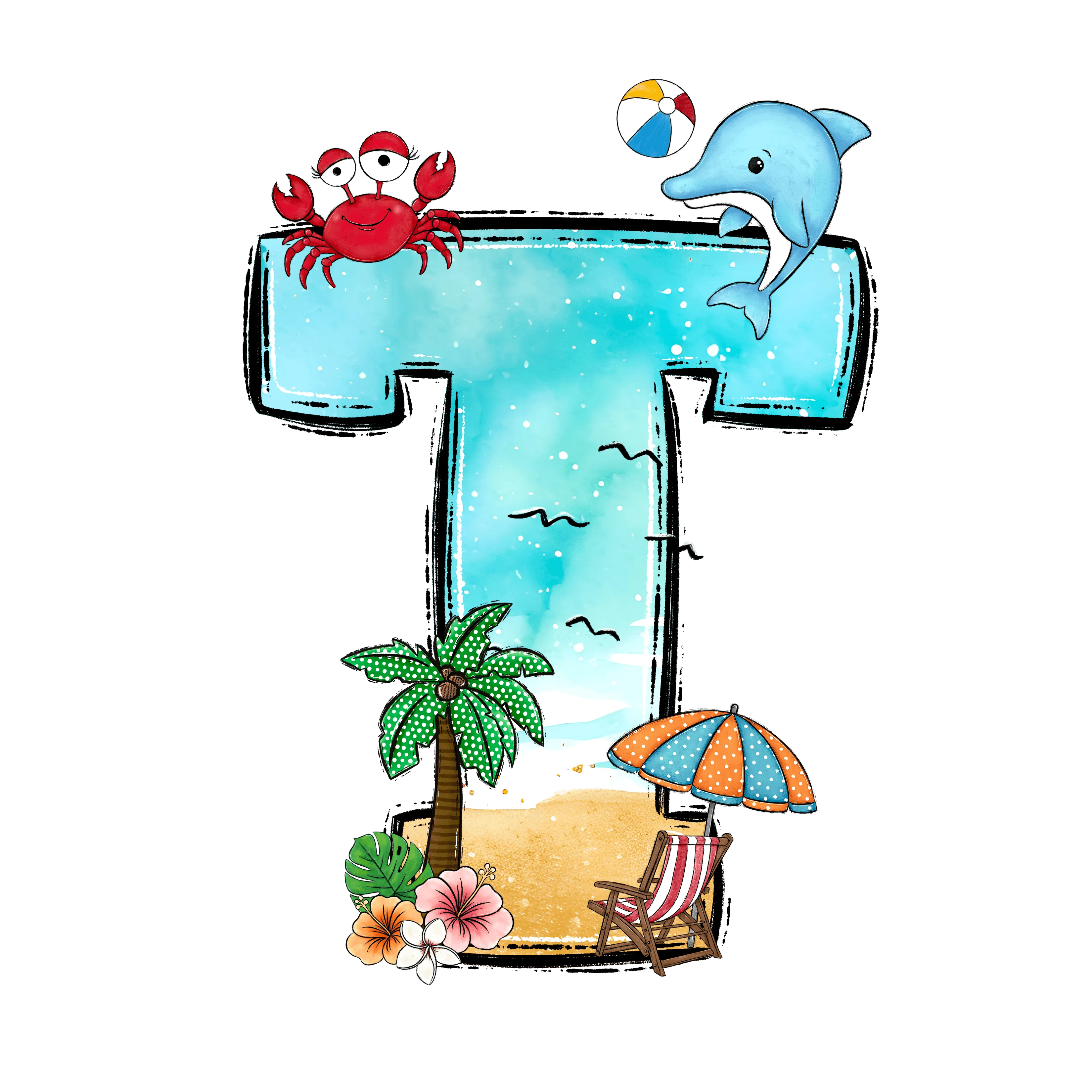 Beachy Letter T DTF (direct-to-film) Transfer