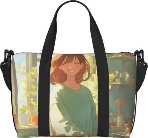 Beautiful Breakfast Print Tote Crossbody Travel Bag with Zip Casual Handbag for Weekend Trips and Gym Shopping, Black, One Size, Travel Tote