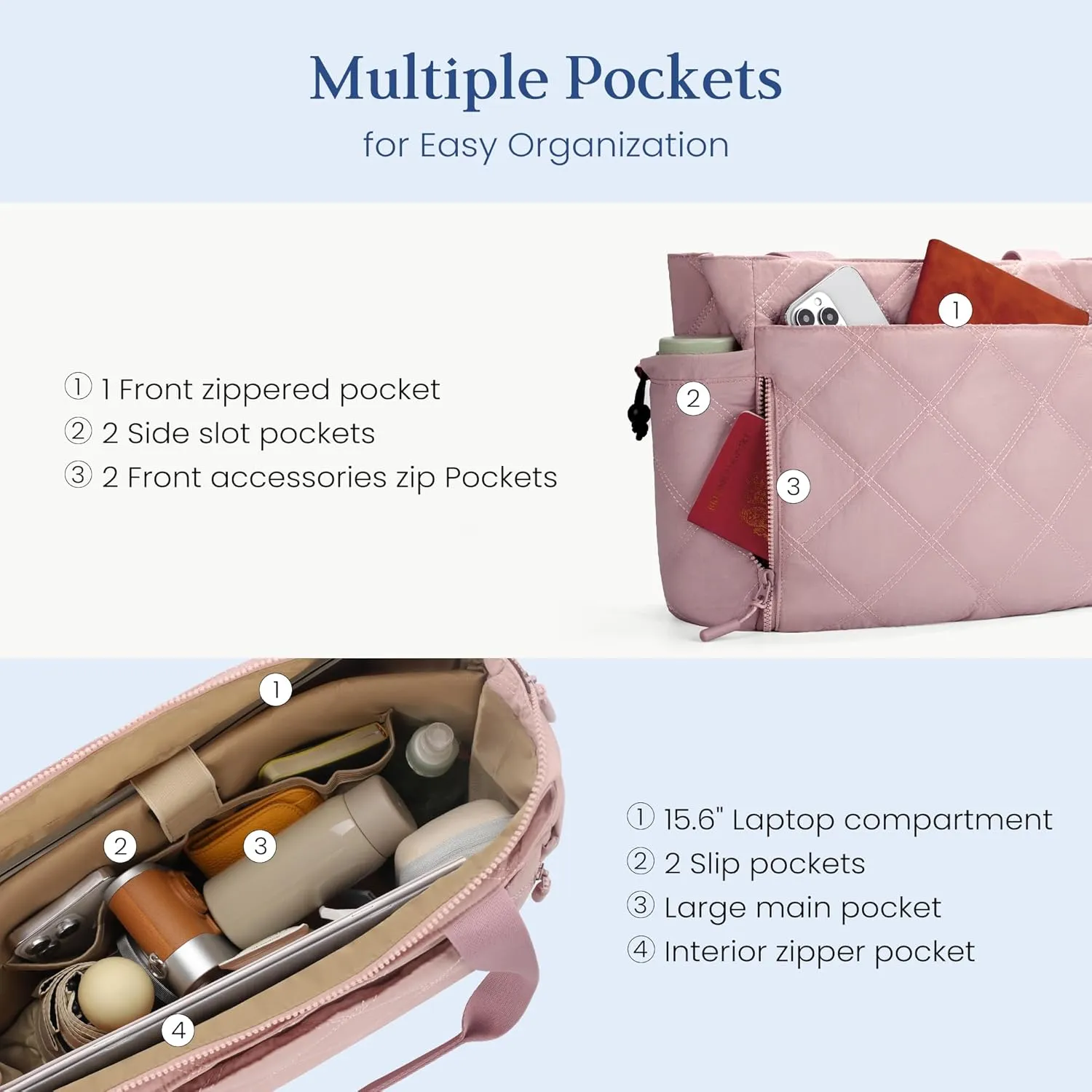 befen Laptop Tote Bag for Women Work, Travel Tote Bags Nurse Puffer Quilted Handbags, Lightweight Waterproof Beach Purse