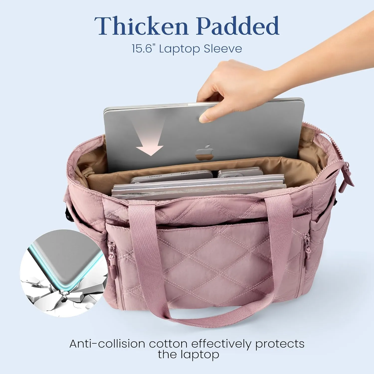 befen Laptop Tote Bag for Women Work, Travel Tote Bags Nurse Puffer Quilted Handbags, Lightweight Waterproof Beach Purse
