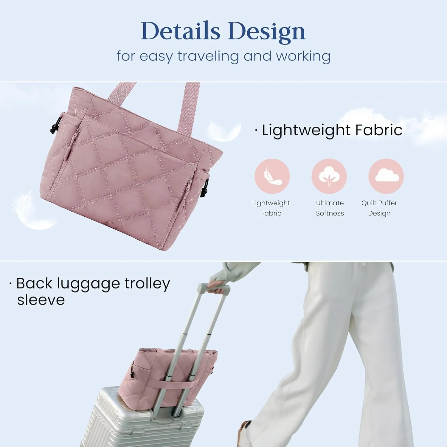 befen Laptop Tote Bag for Women Work, Travel Tote Bags Nurse Puffer Quilted Handbags, Lightweight Waterproof Beach Purse