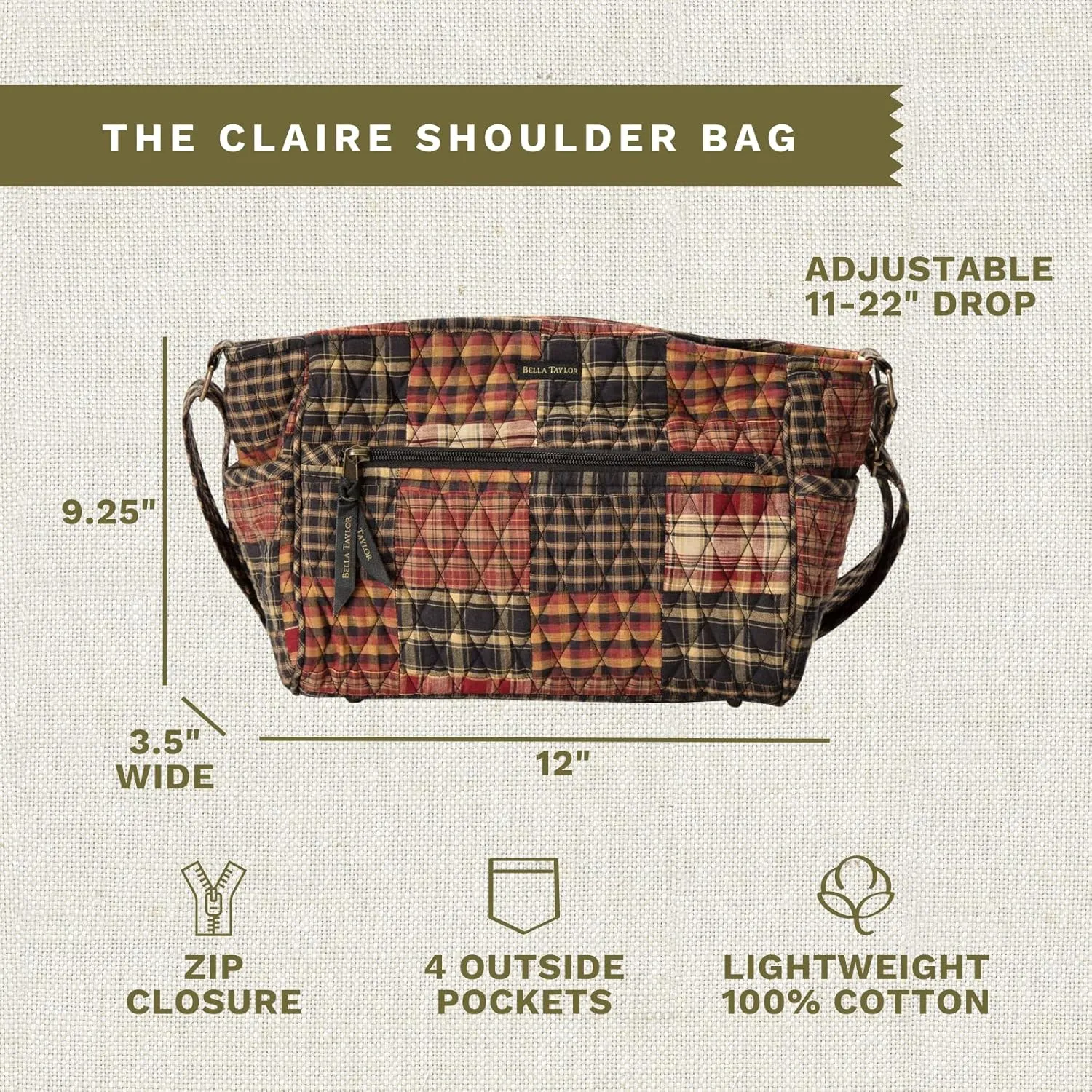 Bella Taylor Claire Crossbody Shoulder Bag, Multicompartment Purse for Women