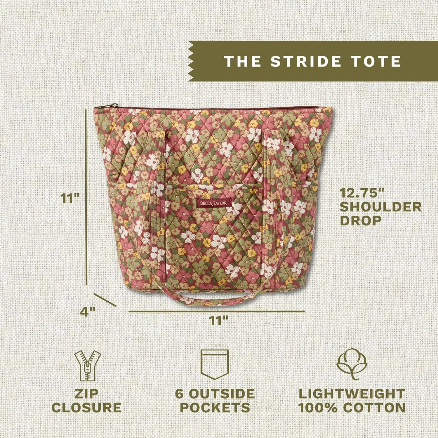 Bella Taylor Stride Tote | Lightweight Quilted Fabric Handbags for Women
