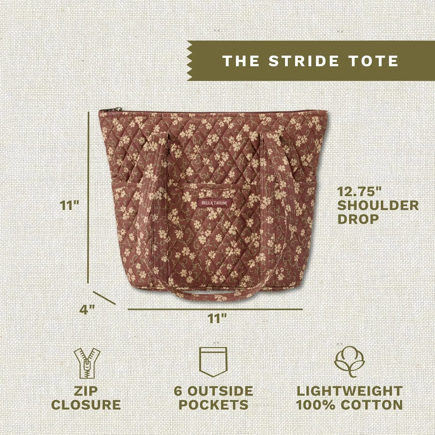 Bella Taylor Stride Tote | Lightweight Quilted Fabric Handbags for Women