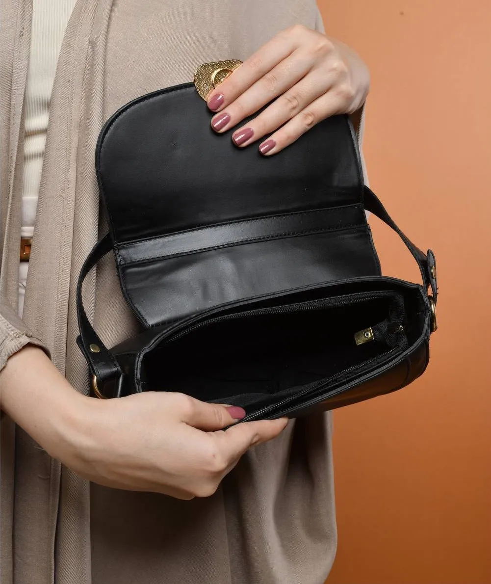 Black Crossbody Bag with Back Zipper