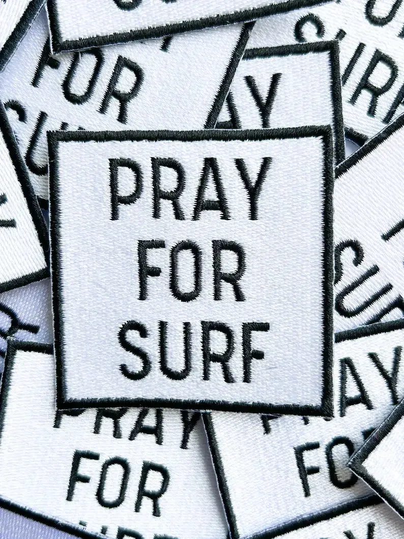 Black Pray for Surf Embroidered Iron On Patch for Clothing