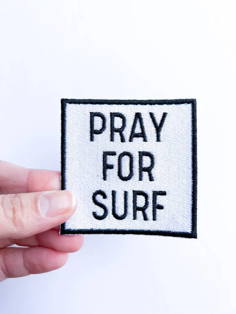 Black Pray for Surf Embroidered Iron On Patch for Clothing