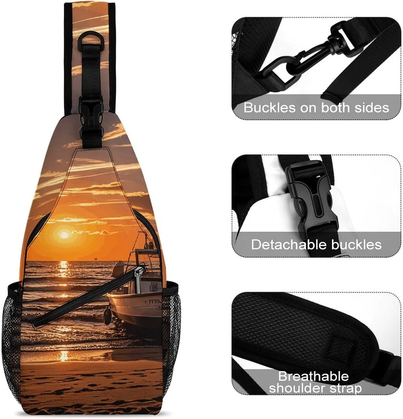 Boat Beach Sunrise Time Nautical Crossbody Sling Bag, Travel Backpack, Hiking Sling Bags, Chest Bag, Shoulder Bags, Daypack