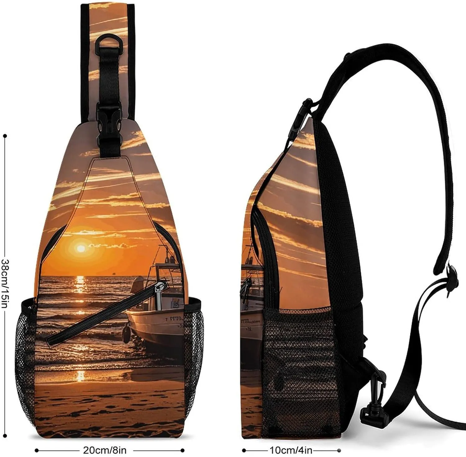 Boat Beach Sunrise Time Nautical Crossbody Sling Bag, Travel Backpack, Hiking Sling Bags, Chest Bag, Shoulder Bags, Daypack
