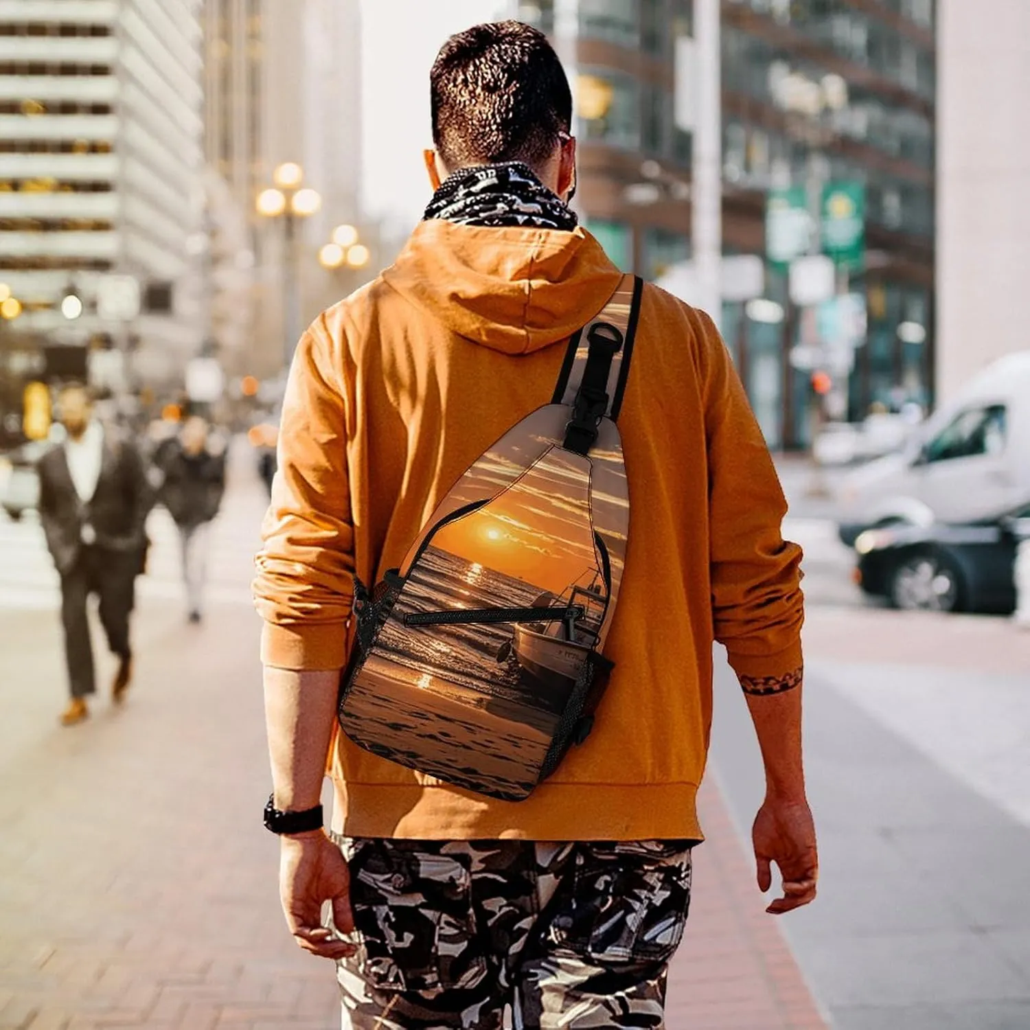 Boat Beach Sunrise Time Nautical Crossbody Sling Bag, Travel Backpack, Hiking Sling Bags, Chest Bag, Shoulder Bags, Daypack