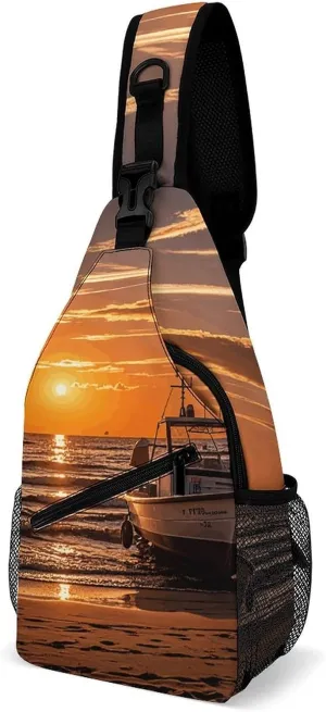 Boat Beach Sunrise Time Nautical Crossbody Sling Bag, Travel Backpack, Hiking Sling Bags, Chest Bag, Shoulder Bags, Daypack