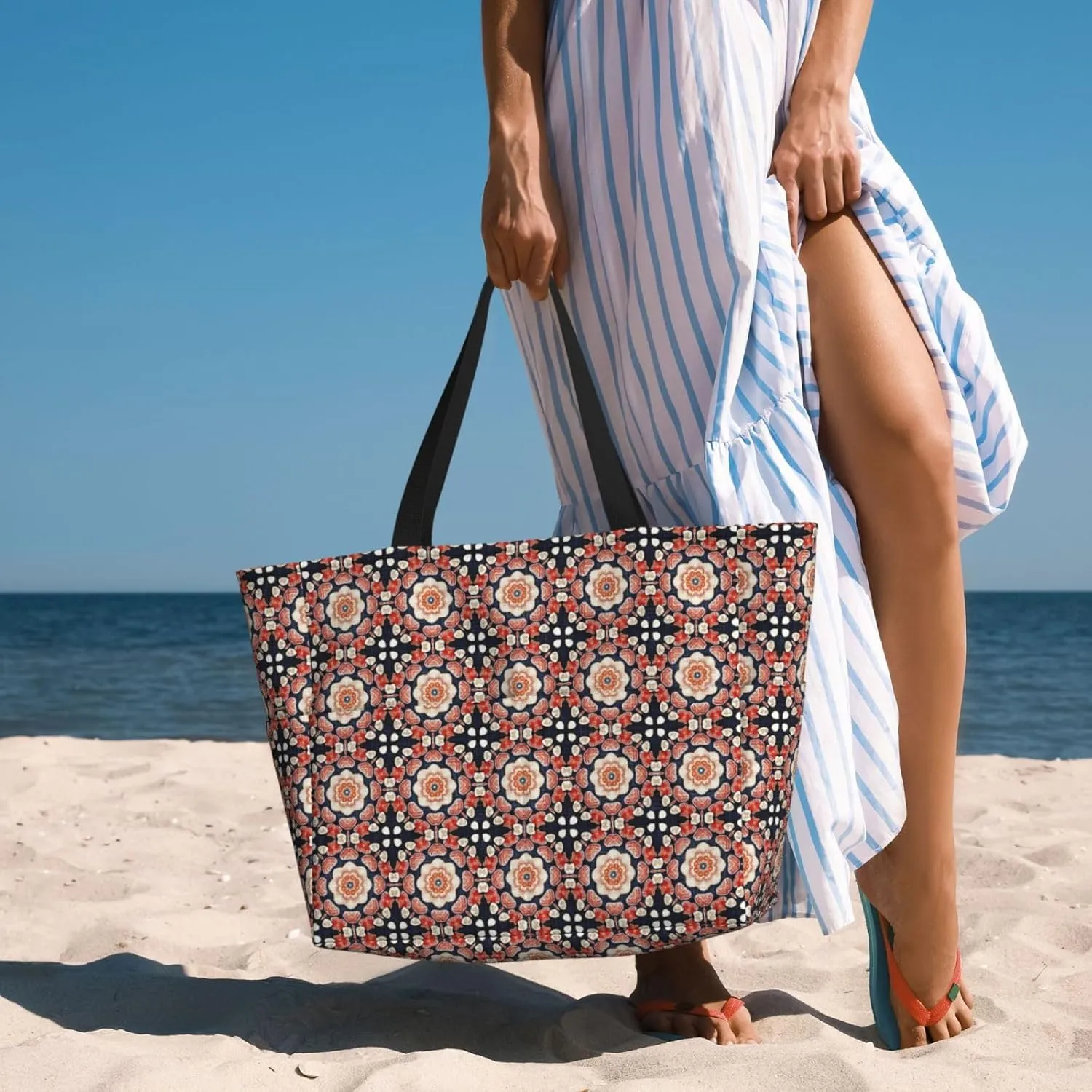 Boho Mandala Abstract Flower Large Capacity Travel Bag Lightweight Shopping Handbag Beach Tote Bags Casual Work Bag