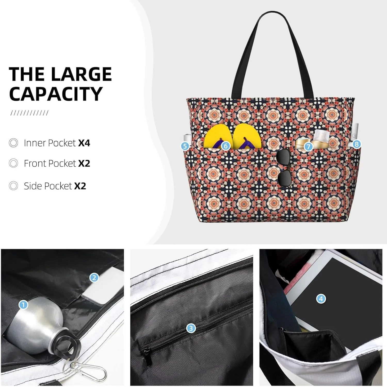 Boho Mandala Abstract Flower Large Capacity Travel Bag Lightweight Shopping Handbag Beach Tote Bags Casual Work Bag