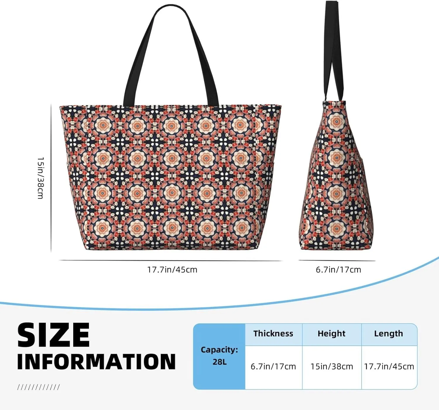 Boho Mandala Abstract Flower Large Capacity Travel Bag Lightweight Shopping Handbag Beach Tote Bags Casual Work Bag
