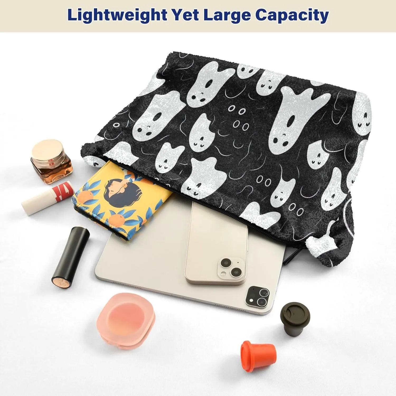 Boo Specter in Black and White Plush Bag, Plush Tote Bag Women, Womens Outdoor Bag