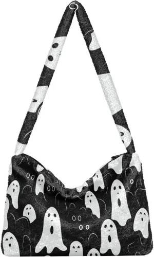 Boo Specter in Black and White Plush Bag, Plush Tote Bag Women, Womens Outdoor Bag