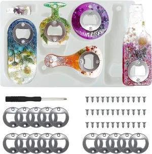 Bottle Opener Resin Molds, Lovppy Beer Opener Silicone Molds, Epoxy Resin Casting Molds, Beer Spanner Kit with Screwdriver and Patch, DIY Jewelry Craft Mold for Bottle Opener Keychain Wine Corkscrew