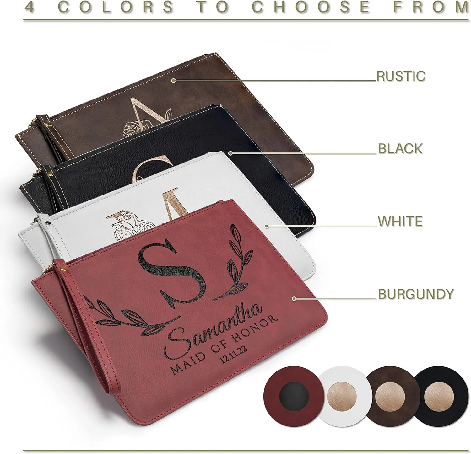 Bridesmaid Gifts, Personalized Wristlet Clutch Purse for Wedding, Leather, Personalized Makeup Bag for Bridesmaids, Bridesmaid Proposal Gifts, Bridal Shower Gift, Bachelorette Party Favors, Rustic D2