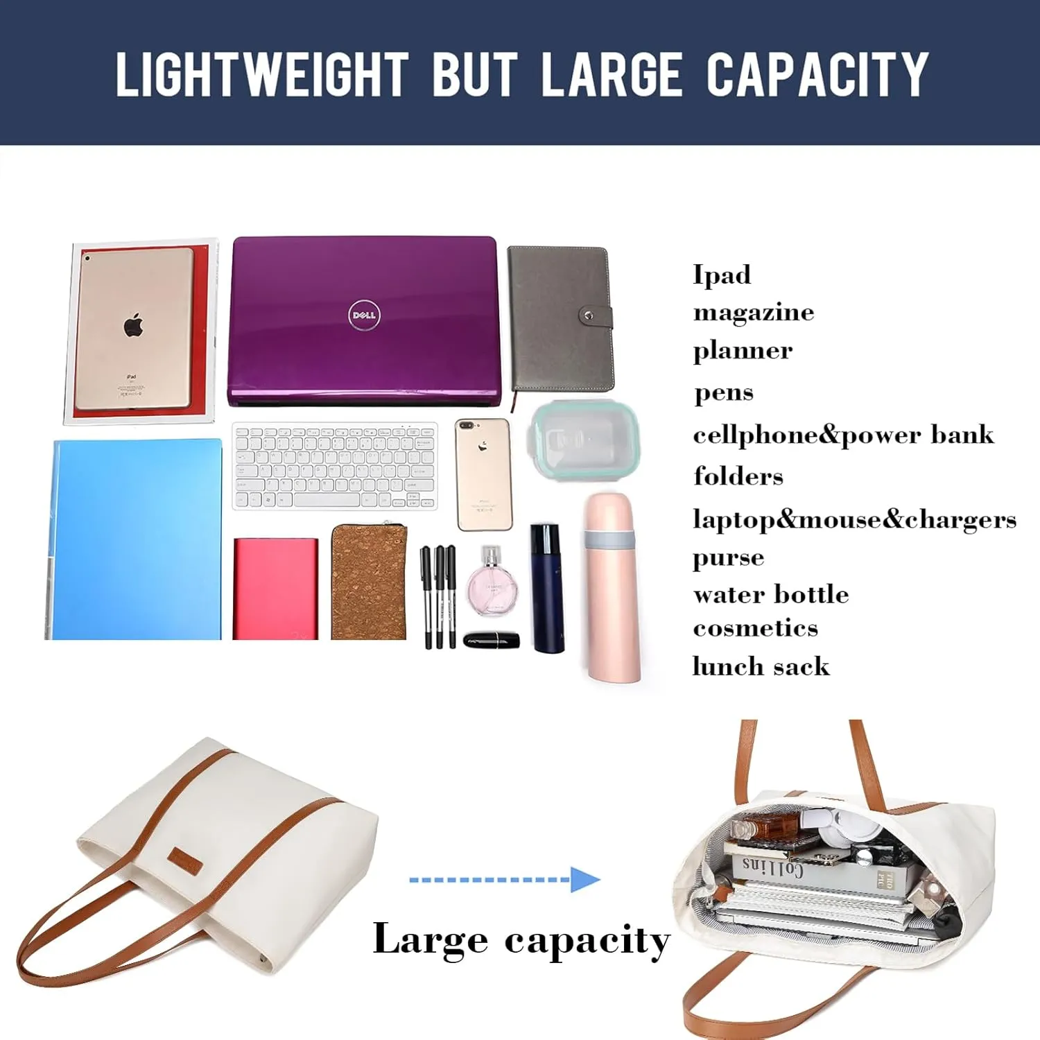 BUG Lightweight Women Laptop Tote Bag for Work, Casual Handbag for Travel Beach College Teacher