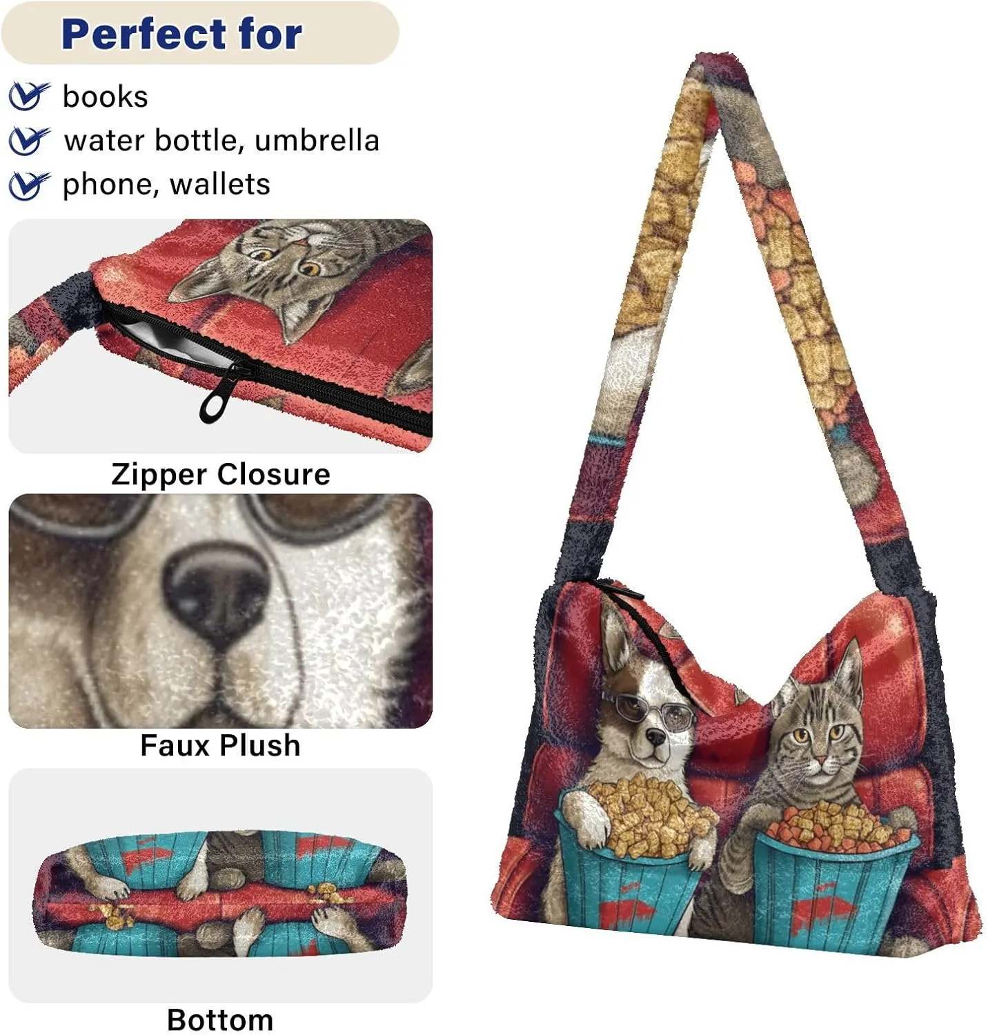 Butterflies and Flowers Red Truck Women Plush Shoulder Bag, Plush under Arm Bag, Womens Outdoor Bag