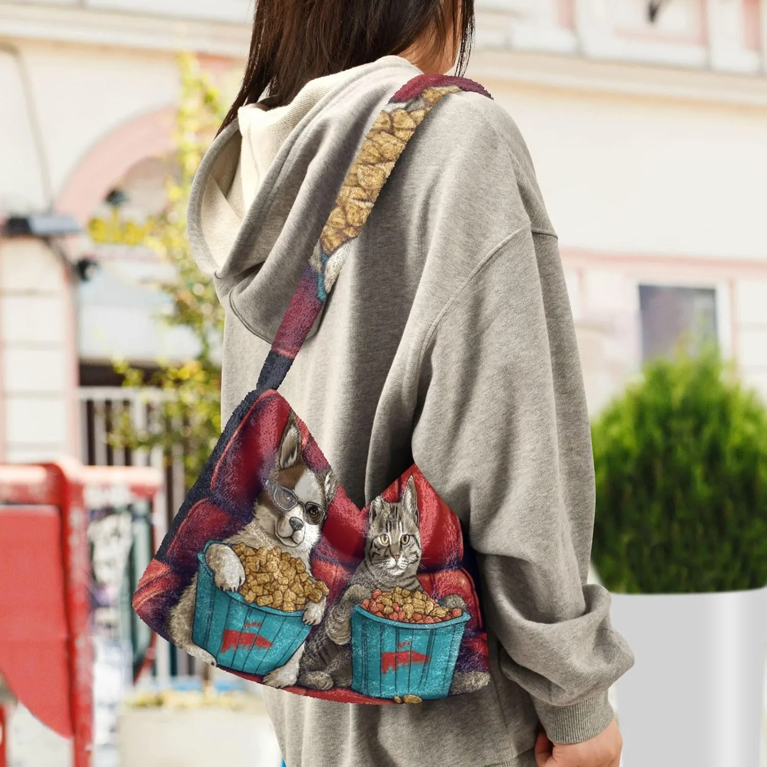 Butterflies and Flowers Red Truck Women Plush Shoulder Bag, Plush under Arm Bag, Womens Outdoor Bag