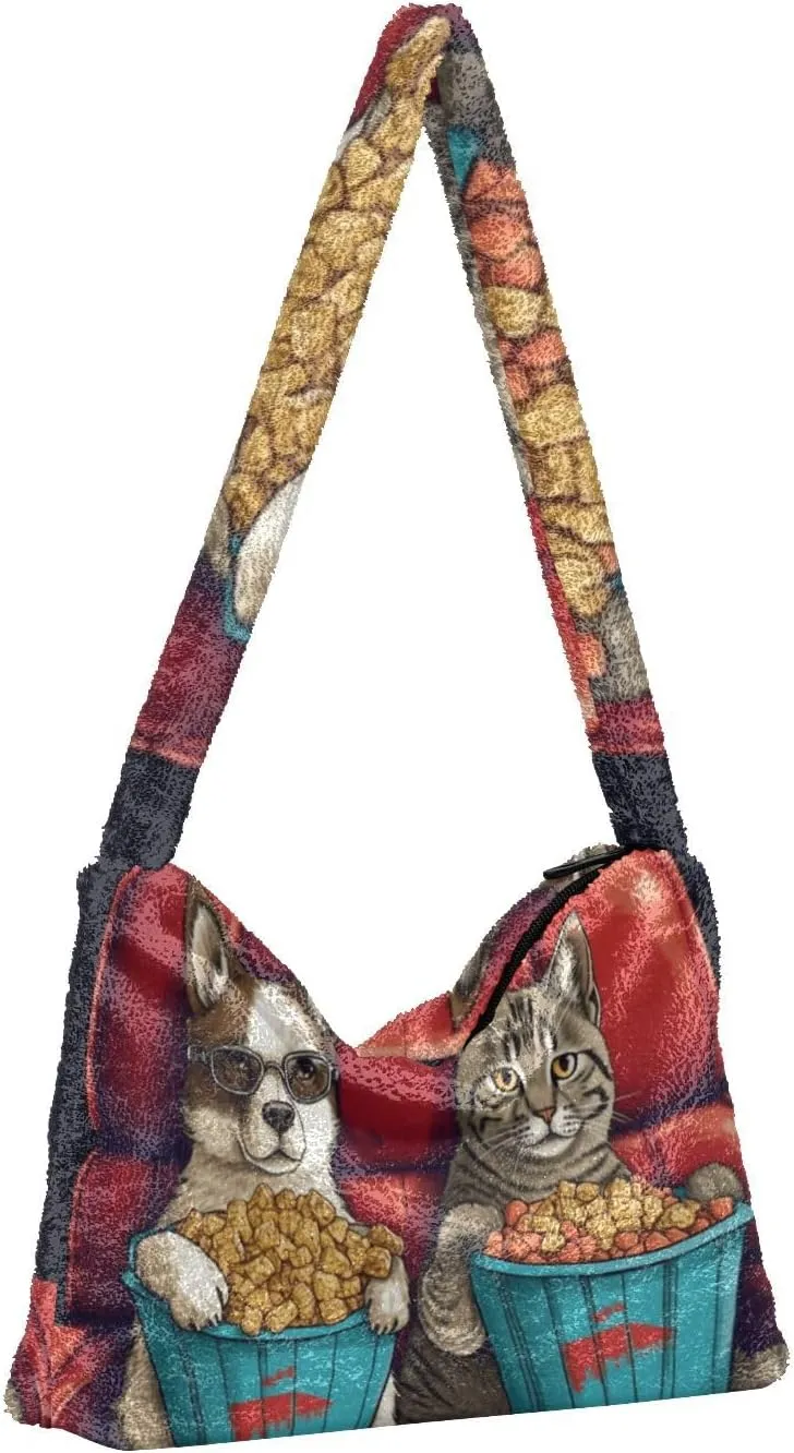 Butterflies and Flowers Red Truck Women Plush Shoulder Bag, Plush under Arm Bag, Womens Outdoor Bag