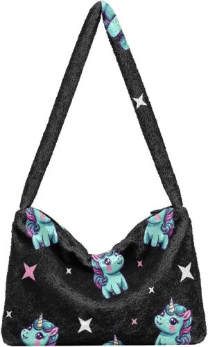 Butterflies and Flowers Red Truck Women Plush Shoulder Bag, Plush under Arm Bag, Womens Outdoor Bag