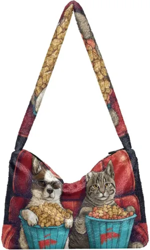 Butterflies and Flowers Red Truck Women Plush Shoulder Bag, Plush under Arm Bag, Womens Outdoor Bag