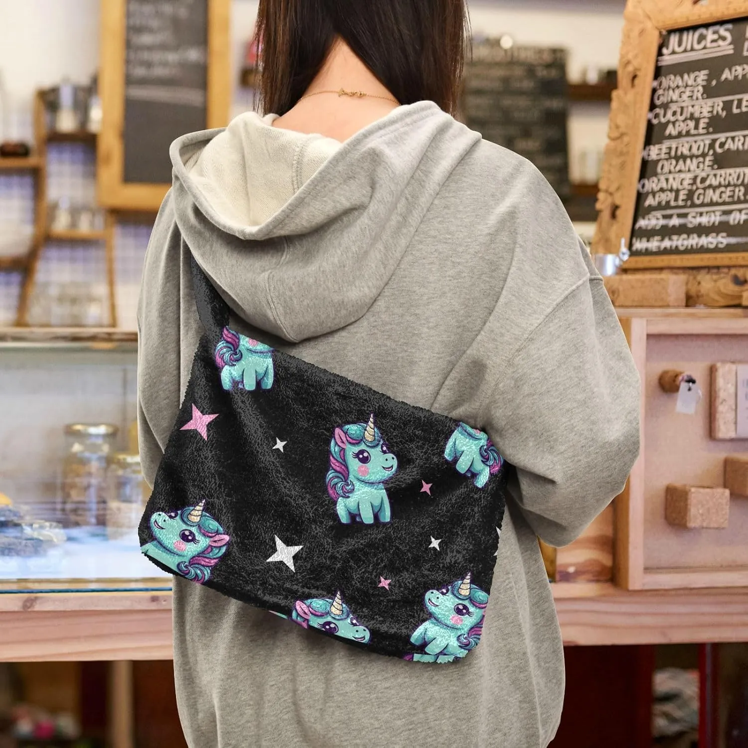 Butterflies and Flowers Red Truck Women Plush Shoulder Bag, Plush under Arm Bag, Womens Outdoor Bag
